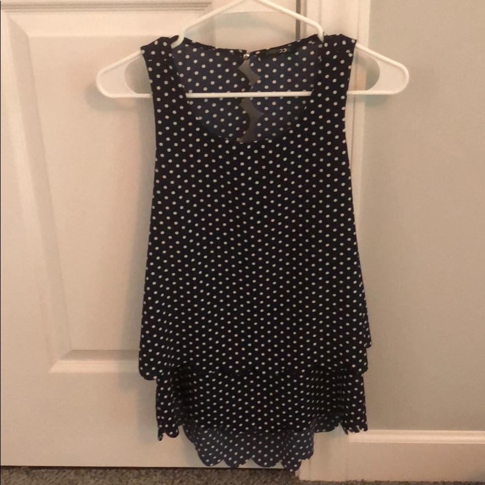 Paper moon xs polka dot white and navy top